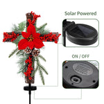 Load image into Gallery viewer, SOWSUN Solar Christmas Decorations Outdoor LED Lights, Xmas Waterproof Cross Stake, Cemetery Grave Decorations,Faux Pine Cones and Foliage Ornament Stakes for Garden Lawn Yard Cemetery, Set of 2