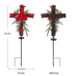 Load image into Gallery viewer, SOWSUN Solar Christmas Decorations Outdoor LED Lights, Xmas Waterproof Cross Stake, Cemetery Grave Decorations,Faux Pine Cones and Foliage Ornament Stakes for Garden Lawn Yard Cemetery, Set of 2