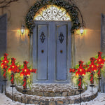 Load image into Gallery viewer, SOWSUN Solar Christmas Decorations Outdoor LED Lights, Xmas Waterproof Cross Stake, Cemetery Grave Decorations,Faux Pine Cones and Foliage Ornament Stakes for Garden Lawn Yard Cemetery, Set of 2