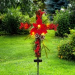 Load image into Gallery viewer, SOWSUN Solar Christmas Decorations Outdoor LED Lights, Xmas Waterproof Cross Stake, Cemetery Grave Decorations,Faux Pine Cones and Foliage Ornament Stakes for Garden Lawn Yard Cemetery, Set of 2