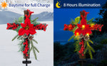 Load image into Gallery viewer, SOWSUN Solar Christmas Decorations Outdoor LED Lights, Xmas Waterproof Cross Stake, Cemetery Grave Decorations,Faux Pine Cones and Foliage Ornament Stakes for Garden Lawn Yard Cemetery, Set of 2