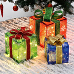 Load image into Gallery viewer, TISEJOY Christmas Lighted Gift Boxes, Pre-lit LED Light Up Snowflakes Christmas Ornament,Christmas Tree Partner Boxes-Red/Green/Blue Yard Indoor Outdoor Decoration Set of 3