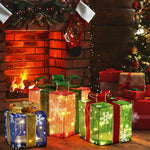 Load image into Gallery viewer, TISEJOY Christmas Lighted Gift Boxes, Pre-lit LED Light Up Snowflakes Christmas Ornament,Christmas Tree Partner Boxes-Red/Green/Blue Yard Indoor Outdoor Decoration Set of 3