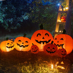 Load image into Gallery viewer, Gigalumi Long Halloween Inflatable Pumpkin with 4 Built-in LED Lights and Smiling Face