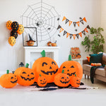 Load image into Gallery viewer, Gigalumi Long Halloween Inflatable Pumpkin with 4 Built-in LED Lights and Smiling Face