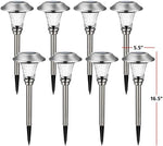 Load image into Gallery viewer, Gigalumi Waterproof Solar Pathway Lights, Silver Stainless Steel and Glass – Warm White (Set of 8)