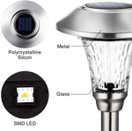 Load image into Gallery viewer, Gigalumi Waterproof Solar Pathway Lights, Silver Stainless Steel and Glass – Warm White (Set of 8)