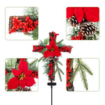 Load image into Gallery viewer, SOWSUN Solar Christmas Decorations Outdoor LED Lights, Xmas Waterproof Cross Stake, Cemetery Grave Decorations,Faux Pine Cones and Foliage Ornament Stakes for Garden Lawn Yard Cemetery, Set of 2
