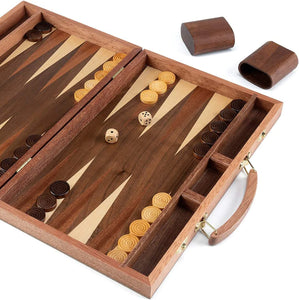 Ropoda Backgammon Board Game Set (15 Inches) for Adults and Kids - Classic Board Strategy Game - Portable and Travel Backgammon Set with Premium Leather Case - Best Strategy & Tip Guide