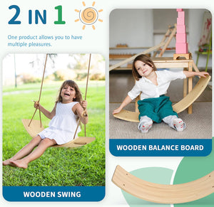 OUTREE Balance Board Kids, Wooden Wobble Balance Board for Toddler with Smooth Edges, Yoga Wooden Rocker Board Indoor, Open-Ended Learning Toys Both for Kids and Adult