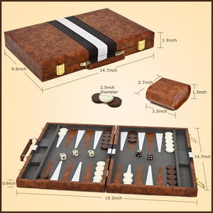 Ropoda Backgammon Board Game Set (15 Inches) for Adults and Kids - Classic Board Strategy Game - Portable and Travel Backgammon Set with Premium Leather Case - Best Strategy & Tip Guide