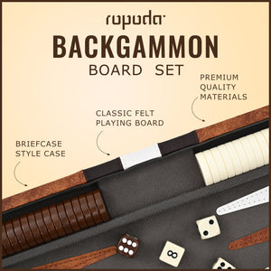 Ropoda Backgammon Board Game Set (15 Inches) for Adults and Kids - Classic Board Strategy Game - Portable and Travel Backgammon Set with Premium Leather Case - Best Strategy & Tip Guide