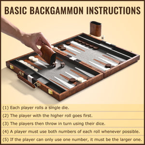 Ropoda Backgammon Board Game Set (15 Inches) for Adults and Kids - Classic Board Strategy Game - Portable and Travel Backgammon Set with Premium Leather Case - Best Strategy & Tip Guide