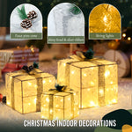 Load image into Gallery viewer, Large TISEJOY Christmas Lighted Gift Boxes 10&quot;，Set of 3 Pre-lit 60 LED Warm White
