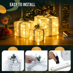 Load image into Gallery viewer, Large TISEJOY Christmas Lighted Gift Boxes 10&quot;，Set of 3 Pre-lit 60 LED Warm White
