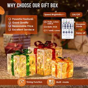 TISEJOY Christmas Lighted Gift Boxes (10") with Remote Control