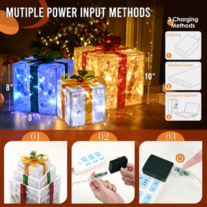 TISEJOY Christmas Lighted Gift Boxes (10") with Remote Control