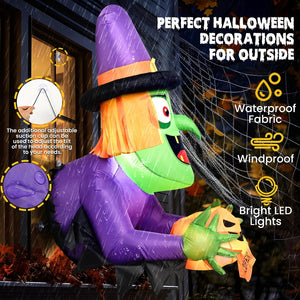 4.4 Ft Halloween Inflatable with Witch Holding Pumpkin Design