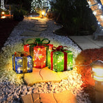 Load image into Gallery viewer, TISEJOY Christmas Lighted Gift Boxes, Pre-lit LED Light Up Snowflakes Christmas Ornament,Christmas Tree Partner Boxes-Red/Green/Blue Yard Indoor Outdoor Decoration Set of 3
