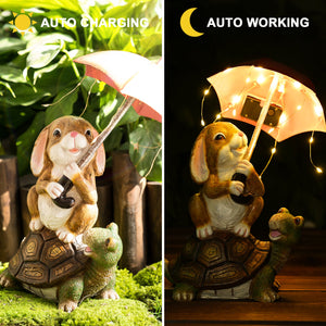 Gigalumi Solar Easter Bunny and Turtle Outdoor Garden Statue