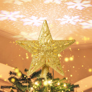 Solpex Christmas Tree Topper Lighted with Star Rotating Snowflake Projector