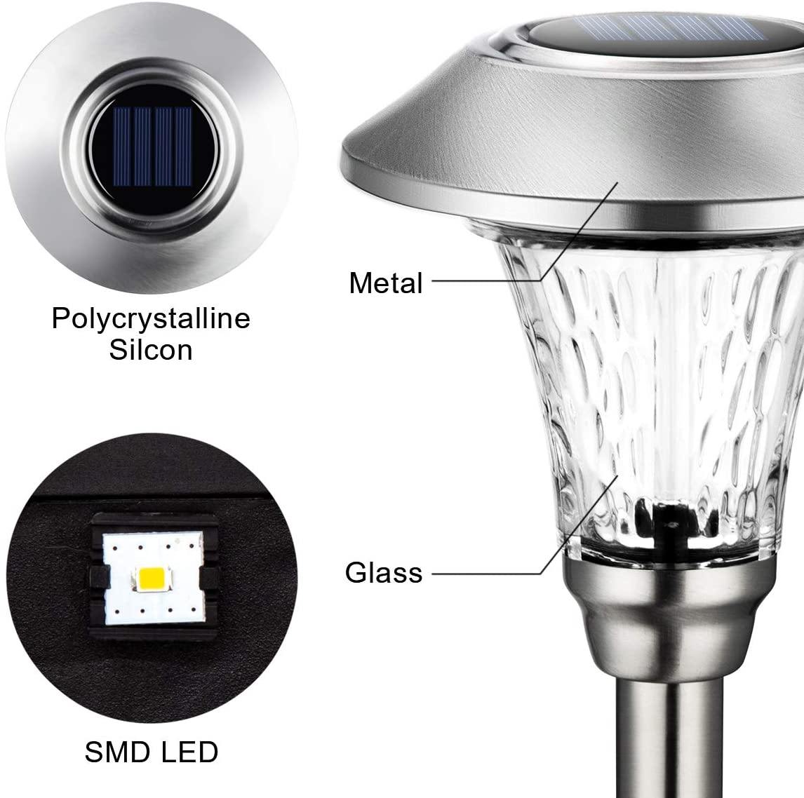 Gigalumi Solar Stainless Steel Path Lights - Glass Shade (Set of 8 ...