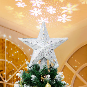 Solpex Christmas Tree Topper Lighted with Star Rotating Snowflake Projector