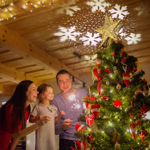 Solpex Christmas Tree Topper Lighted with Star Rotating Snowflake Projector